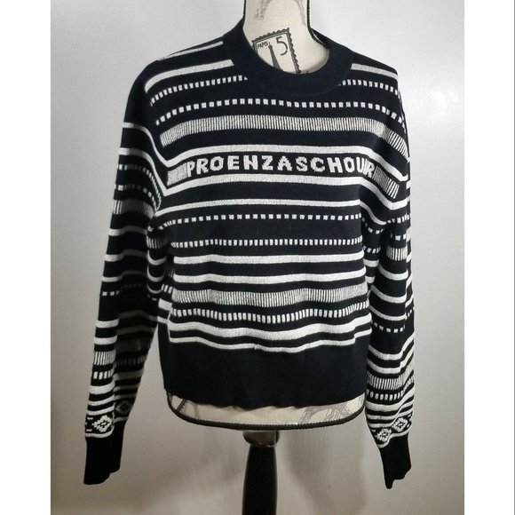 Proenza Schouler White Label Intarsia Women's Striped Jumper,Black /White L, NWT - Picture 1 of 6